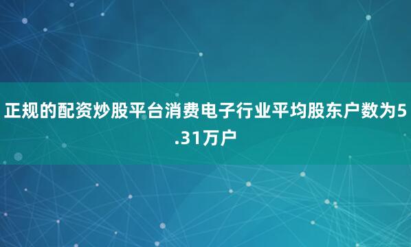 正规的配资炒股平台消费电子行业平均股东户数为5.31万户